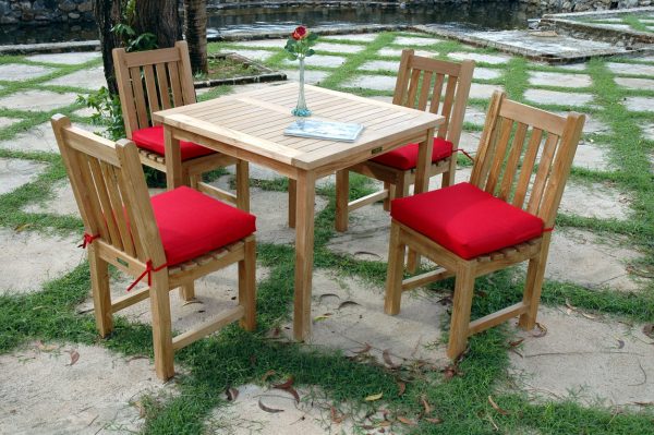 Teak Dining Set Outdoor 5 pc Restaurant Style Table and Chairs